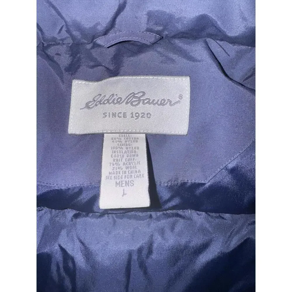 Men's Eddie Bauer Goose Down Coat Quilted Winter Jacket Navy Utility Pocket Warm
